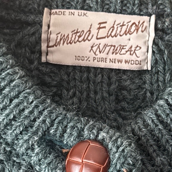 Vintage UK Aran Cable Knit Fisherman Wool Grandpa Cardigan Forest Green Size XXL - Picture 6 of 10